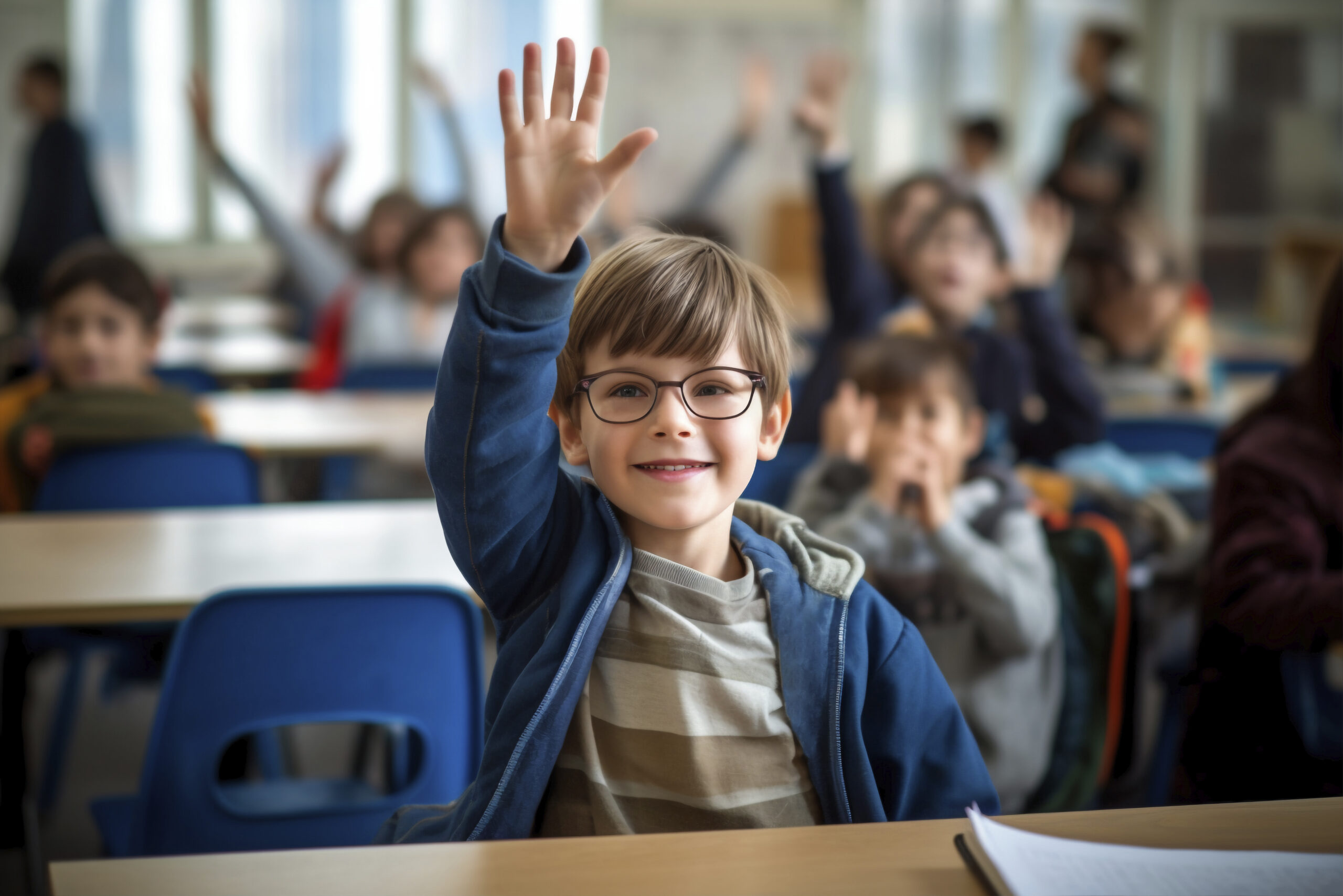 view young students attending school